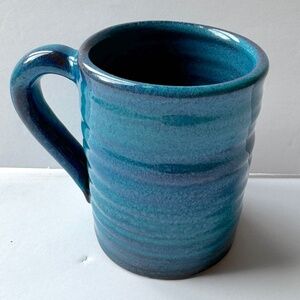 Handmade Mug Pottery Artisan Art Mug Blue Glazed Signed by Artist